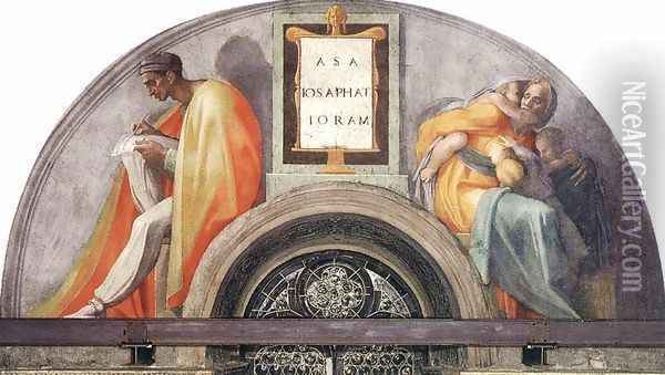 Asa - Jehoshaphat - Joram 1511-12 Oil Painting - Michelangelo Buonarroti