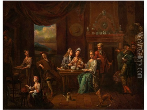 Hofische Tischgesellschaft Oil Painting - Jan Josef Horemans the Elder