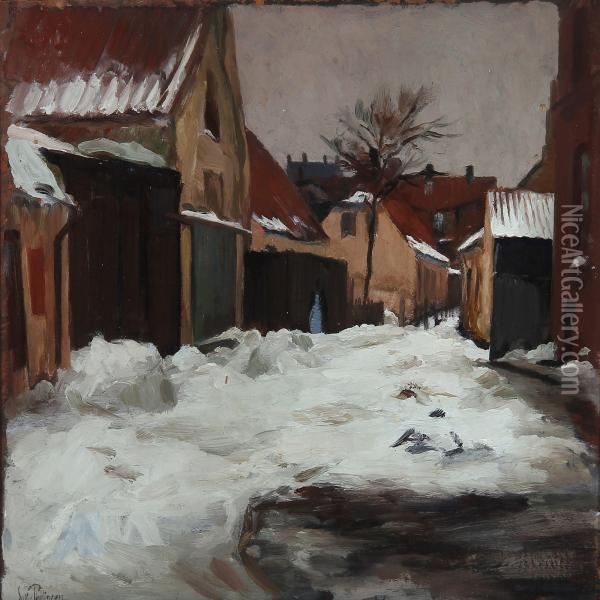 Village At Winter Time Oil Painting - Sally Philipsen