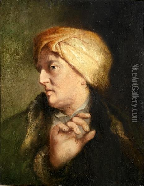 Portrait Of A Man, Bust-length, In A Fur Trimmed Coat And A Yellow Turban Oil Painting - Thomas Frye