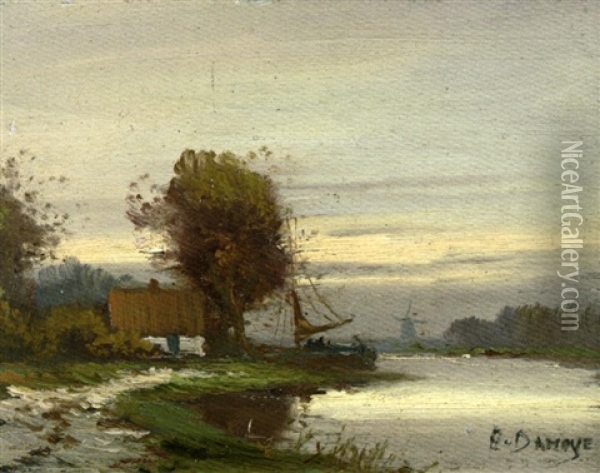 Bord De Riviere Au Moulin Oil Painting - Pierre Emmanuel Eugene Damoye