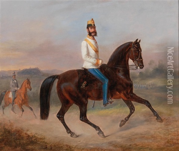 A Major Of The Infantry Regiment 59 (?) On Horseback Oil Painting - Wilhelm Richter