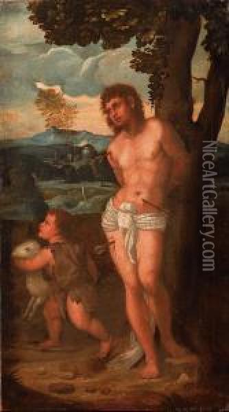 San Sebastiano E San Giovannino Oil Painting - Polidoro Lanzani (see Polidoro Da Lanciano)