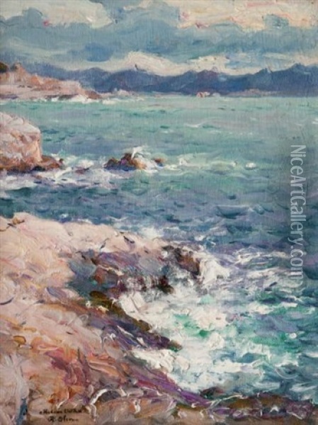 Mer Agitee Sur Les Rochers Oil Painting - Jean Baptiste Olive