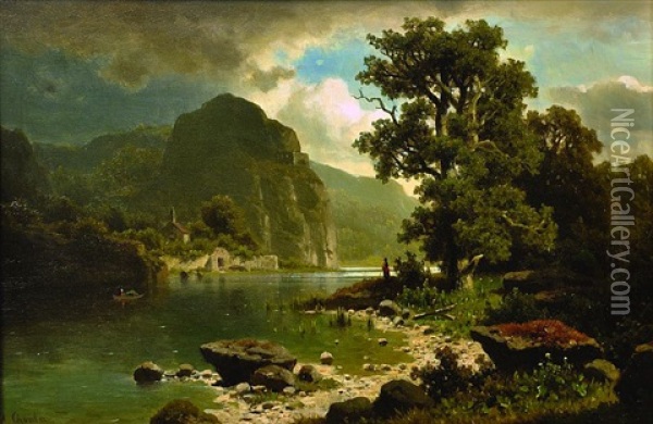 Landscape With River And Chapel Oil Painting - Adolf Chwala