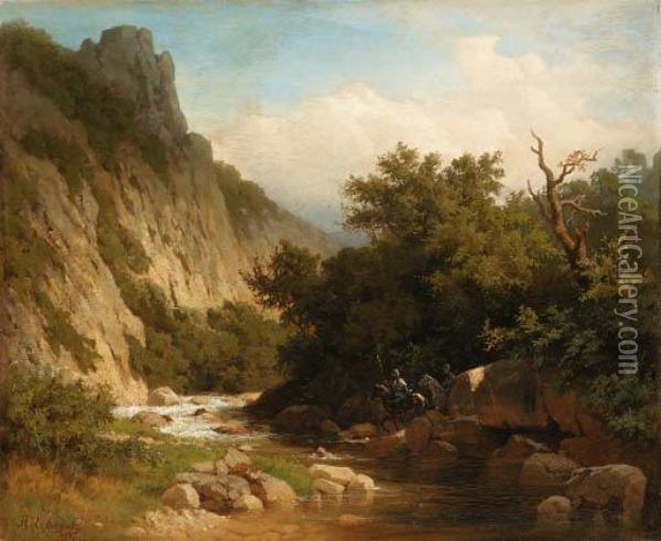 Military Convoy Crossing A Mountain Stream Oil Painting - Nikanor Grigorevich Chernetsov