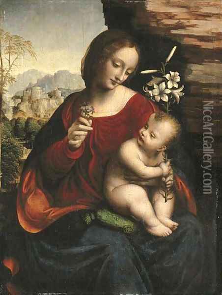 The Madonna and Child in a rocky landscape Oil Painting - Giampietrino