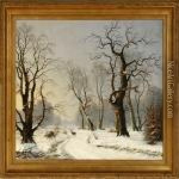 Winter Day In Dyrehavne Park, Denmark Oil Painting - Nils Hans Christiansen
