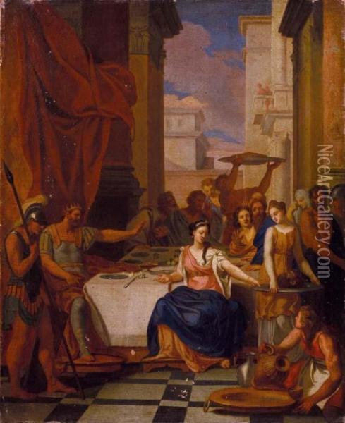 La Testa Del Battista Consegnata A Salome Durante Il Banchetto Di Erode Oil Painting - Gerard de Lairesse