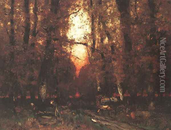 Inside of Forest c. 1875 Oil Painting - Laszlo Paal