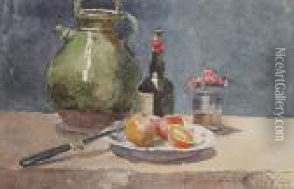 Composition Au Pichet Et Aux Fruits Oil Painting - Jules Achille-Noel