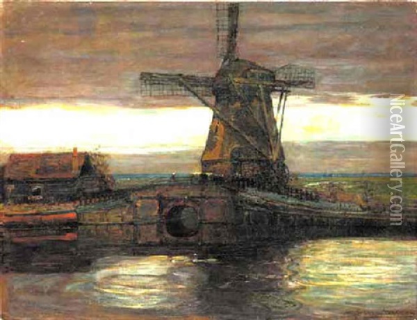 Stammer Mill With Streaked Sky Oil Painting - Piet Mondrian