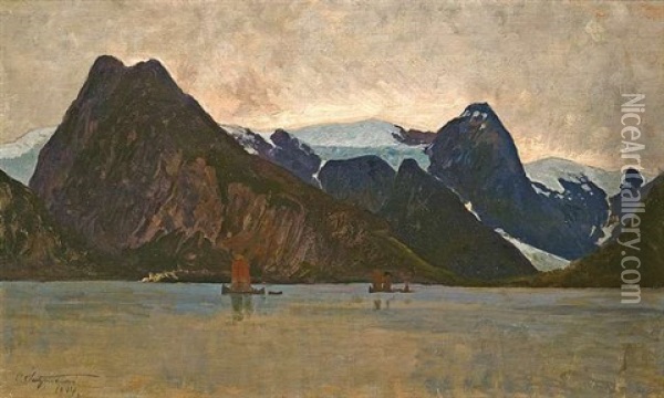 Fjordlandschaft Oil Painting - Carl Saltzmann