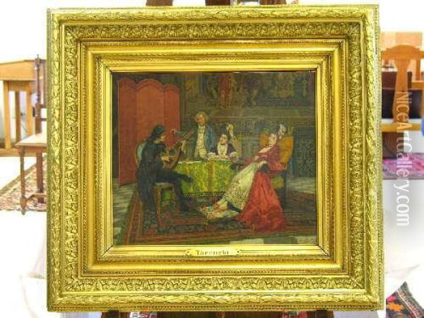 Drawing Room Musician And Figures Oil Painting - Enrico Tarenghi