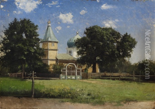 Landscape With Church Oil Painting - Michail Stiepanovitch Tkatchenko