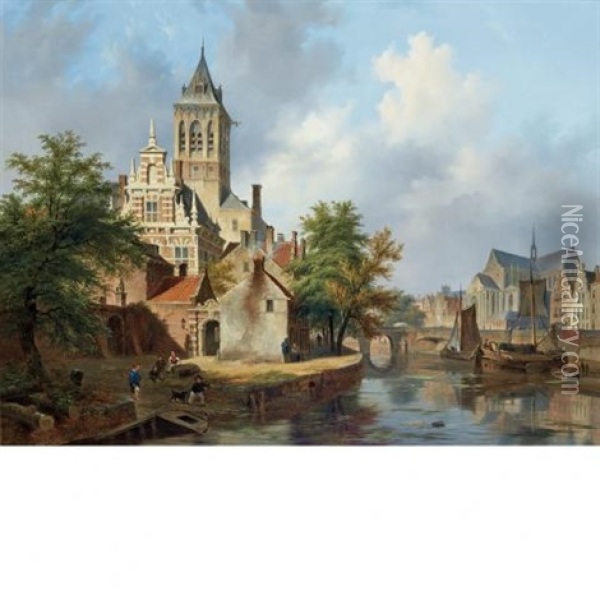 A View Of A Town Oil Painting - Bartholomeus Johannes Van Hove