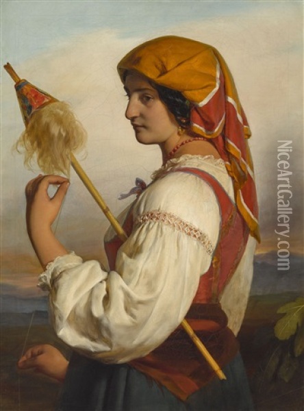 Italienerin (chiaruccia) Mit Spinnrocken Oil Painting - Friedrich von Amerling