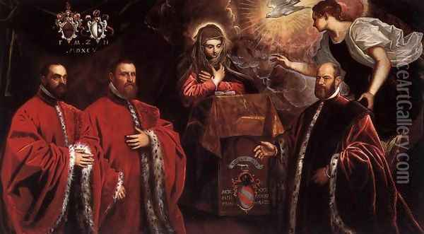 Annunciation and Three Avogadri Oil Painting - Domenico Tintoretto