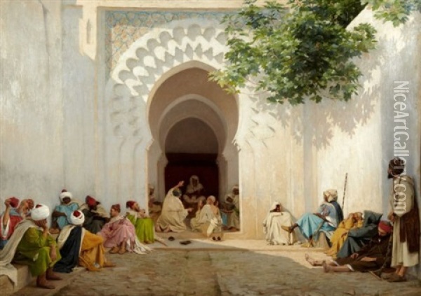 Une Audience Du Pacha A Tanger Oil Painting - Georges Bretegnier