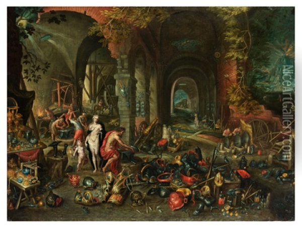 Venus Und Armor In Der Werkstatt Des Vulkan Oil Painting - Jan Breughel II