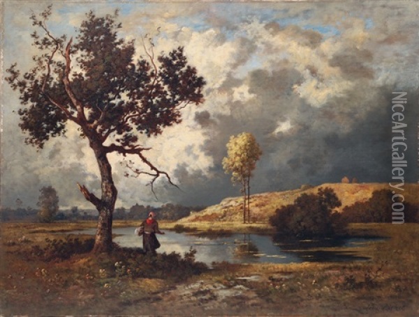 Landscape Near Barbizon Oil Painting - Leon Richet