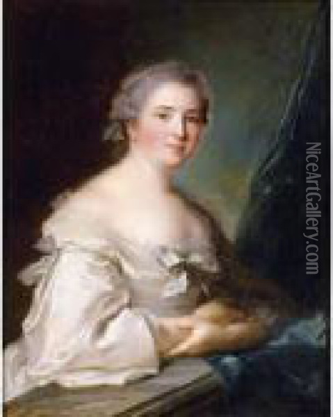 Lady Leaning On A Balustrade Oil Painting - Jean-Marc Nattier