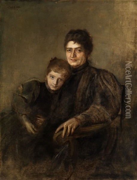 Portrait Einer Dame Mit Ihrer Tochter Oil Painting - Franz Seraph von Lenbach