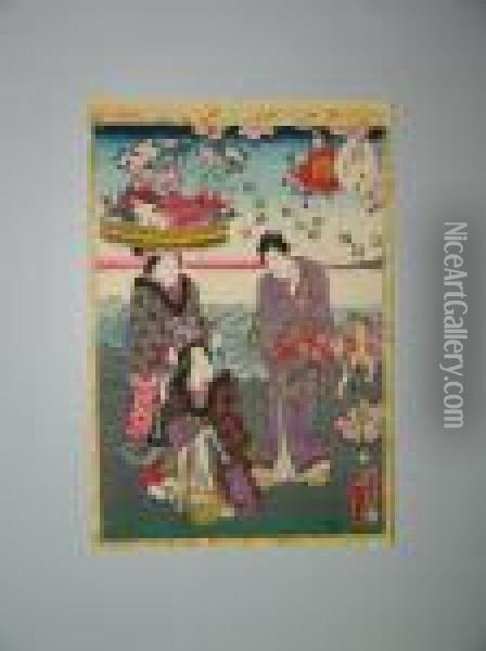 Le Prince Et Deux Femmes Avec Des Fruits De Mer Oil Painting - Kunisada