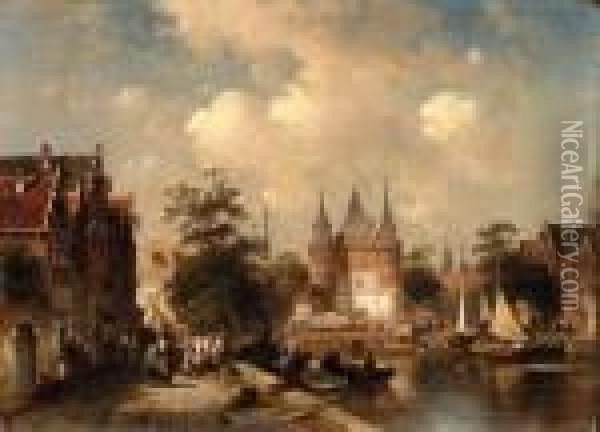 A Street Scene, Amsterdam Oil Painting - Charles Henri Leickert