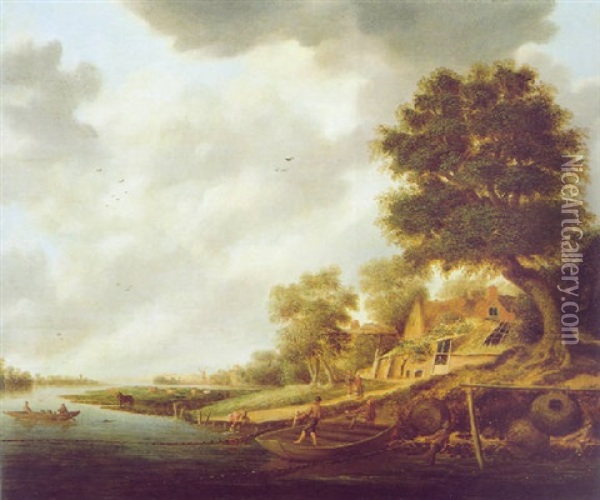 Fluslandschaft Mit Einem Bauernhof Oil Painting - Jacob van Mosscher