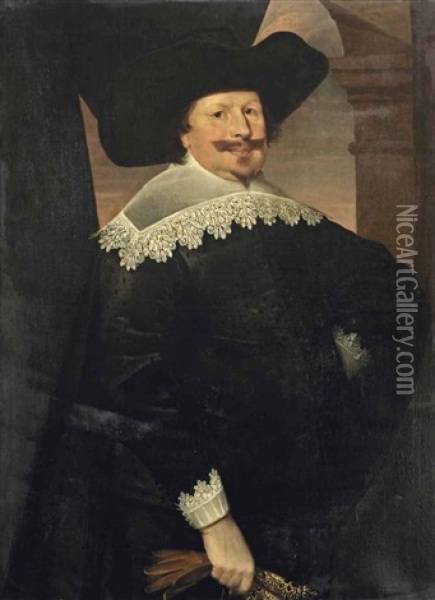 Portrait Of A Gentleman Oil Painting - Huygh Pietersz Voskuyl