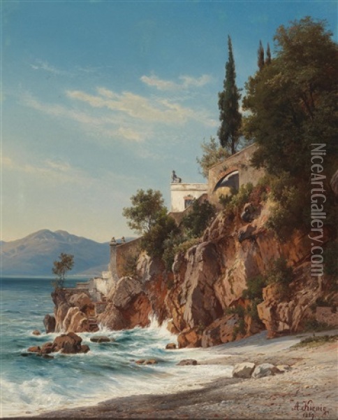 Scene Of A Beach Near Fiume Oil Painting - Alois Kirnig