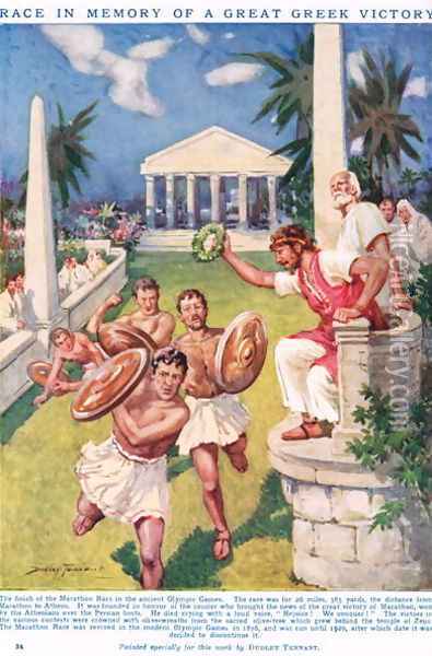 The Marathon- Race in Memory of a Great Greek Victory, illustration from Newnes Pictorial Book of Knowledge Oil Painting - Dudley C. Tennant