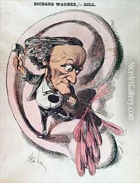 Richard Wagner splitting the ear drum of the world Oil Painting - Andre Gill