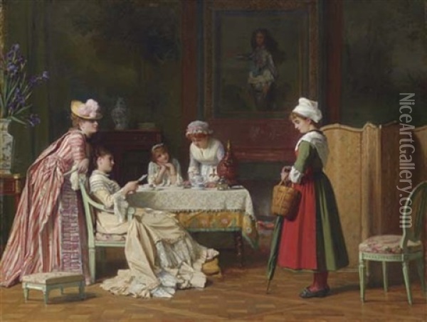 A Letter Of Recommendation Oil Painting - Charles Louis Baugniet