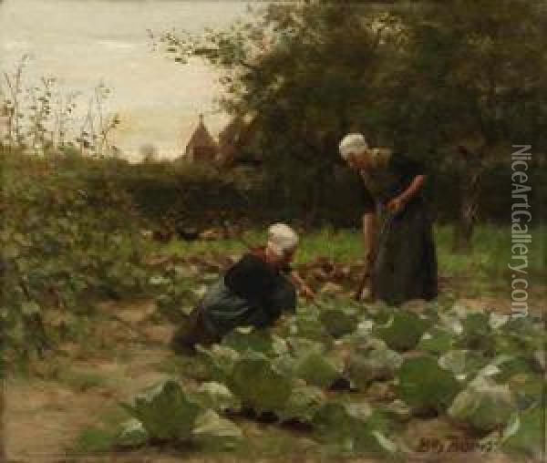 Tending The Garden Oil Painting - Willy Martens