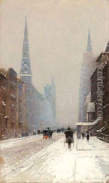 Fifth Avenue in Winter Oil Painting - Birge Harrison