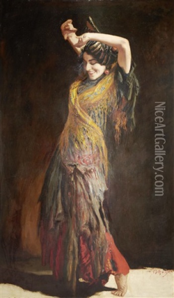 The Flamenco Dancer Oil Painting - Leopold Schmutzler