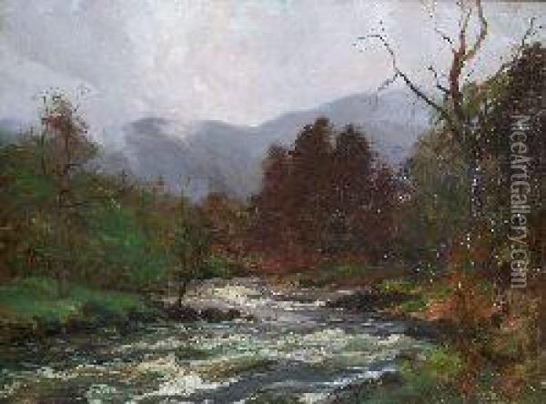 A Highland River In Spate Oil Painting - Archibald Kay