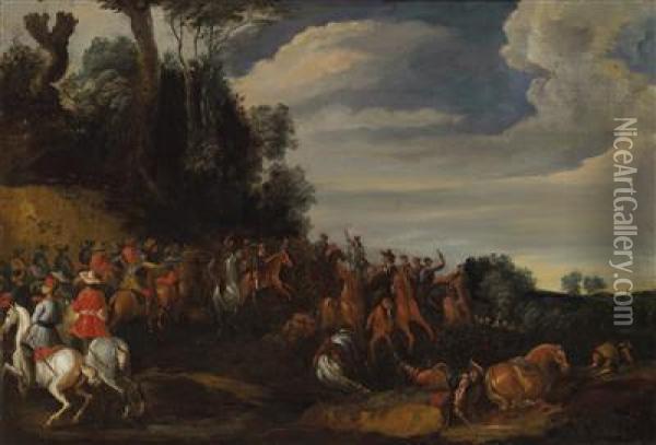 Cavalry Engagement Oil Painting - Esaias Van De Velde