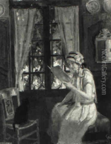 Reading By The Window Oil Painting - Jules Alexandre Gruen