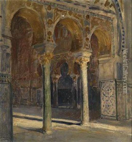 View Into The Ceremonial Hall In Alkazar (sevilla) Oil Painting - Johann Viktor Kramer
