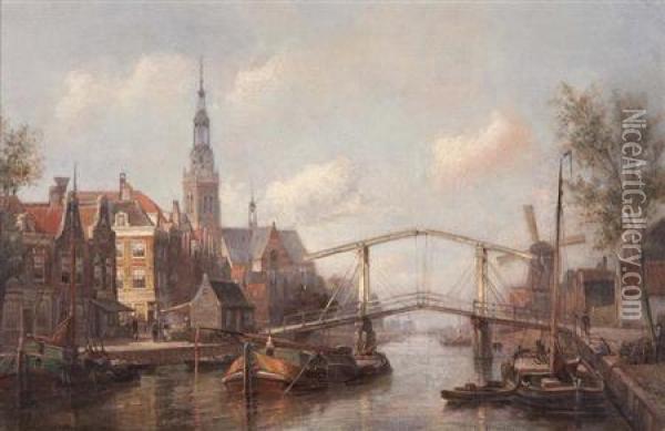 Christiaan Dommelshuzien Dutch, - View Ofth Magere Brug, Amsterdam Oil Painting - Cornelis Christiaan Dommersen
