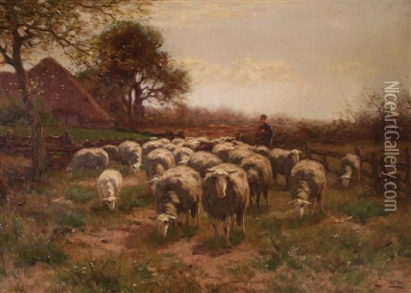 A Dutch Sheep Farm Oil Painting - Johannes Karel Leurs
