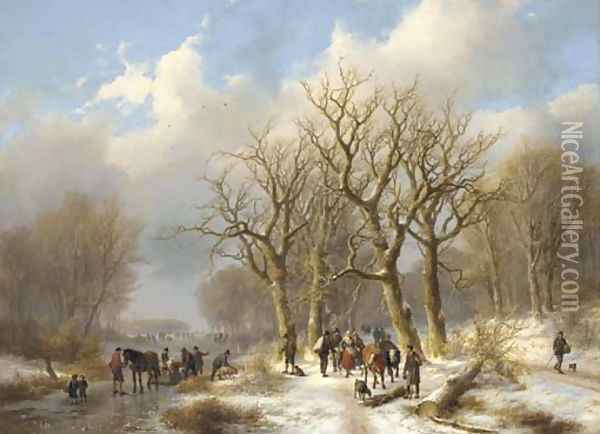 A winter woodland landscape Oil Painting - Johann Bernard Klombeck
