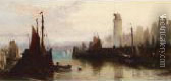 Harbour At Dusk Oil Painting - William Callow