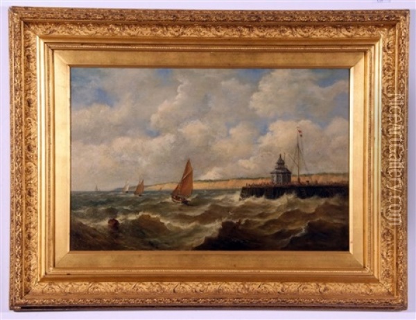 Gorleston Pier Oil Painting - John Moore Of Ipswich