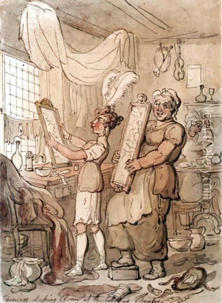 Dancers' Dressing Room At The Cobourg Theatre Oil Painting - Thomas Rowlandson
