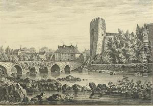 Cahir Castle And Bridge Oil Painting - William R. Wheeler