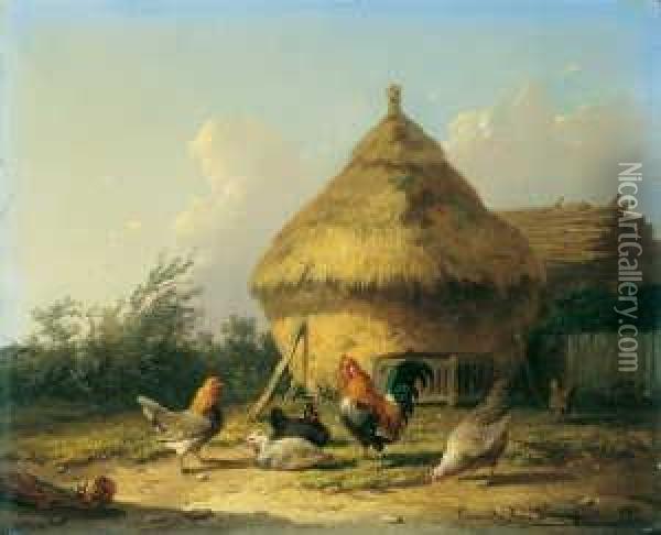 Auf Dem Huhnerhof. Oil Painting - Cornelis van Leemputten
